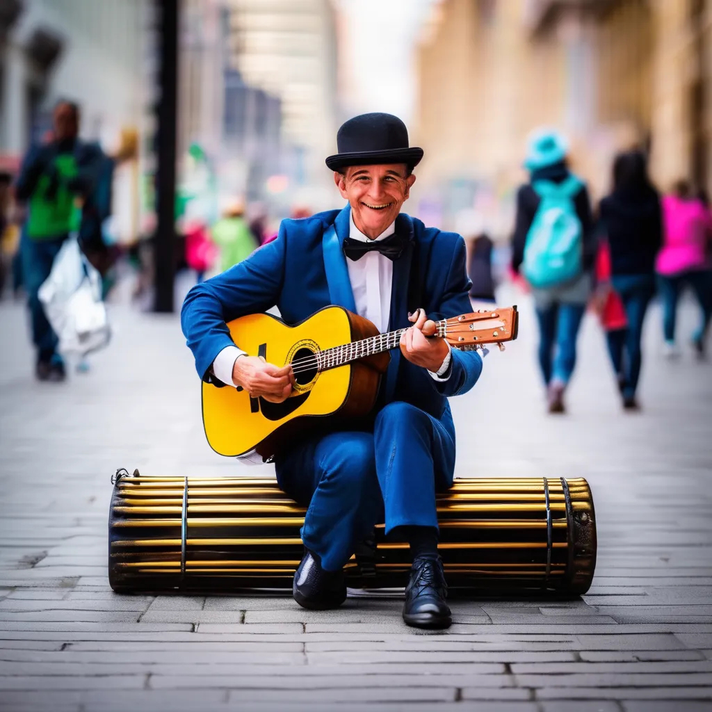 street performer on a log